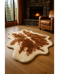 Faux Cowhide Area Rug – Brown & Ivory Animal Print in Cabin Living Room — cowhide area rug 8