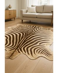 Cowhide Area Rug – Hand Knotted, Stain Resistant, Beige & Brown Low Angle View — cowhide area rug 20