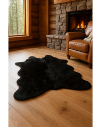 Black Faux Cowhide Washable Rug – Stain Resistant Style in Cabin Living Room — faux cowhide area rug 10