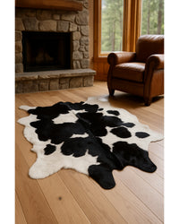 Black Cowhide Area Rug – Handwoven, Stain Resistant in Cabin Living Room — cowhide area rug 16