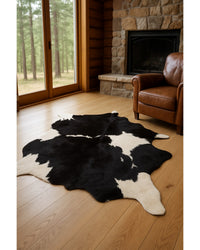 Black Cowhide Animal Print Rug – Modern Statement Decor in Cabin Living Room — cowhide area rug 133