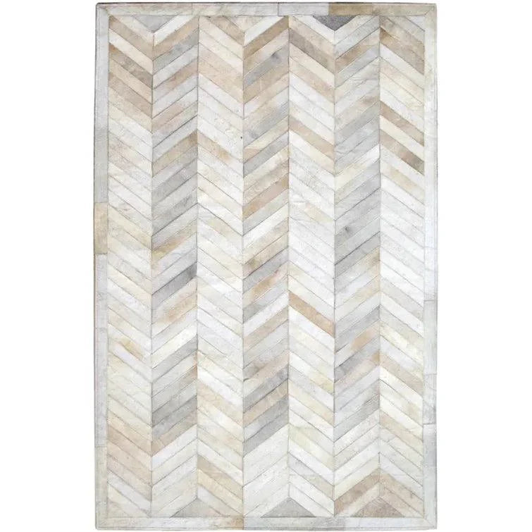 Madisons Cream Herringbone Patchwork Cowhide Rug — cowhide patchwork area rug