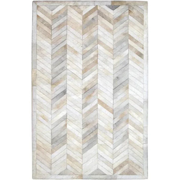 Madisons Cream Herringbone Patchwork Cowhide Rug