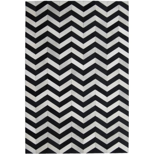 Madisons Black and White Cowhide Patchwork Rug - Chevron Pattern