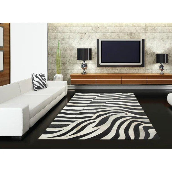 Madisons Black & White Zebra Stripe Patchwork Cowhide Rug alternate view
