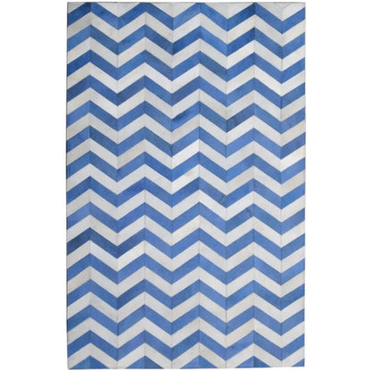 Madisons Blue & White Chevron Pattern Cowhide Area Rug
