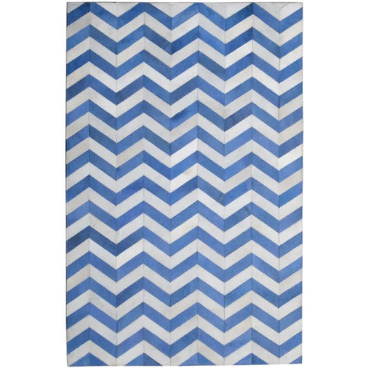Madisons Blue & White Chevron Pattern Cowhide Area Rug