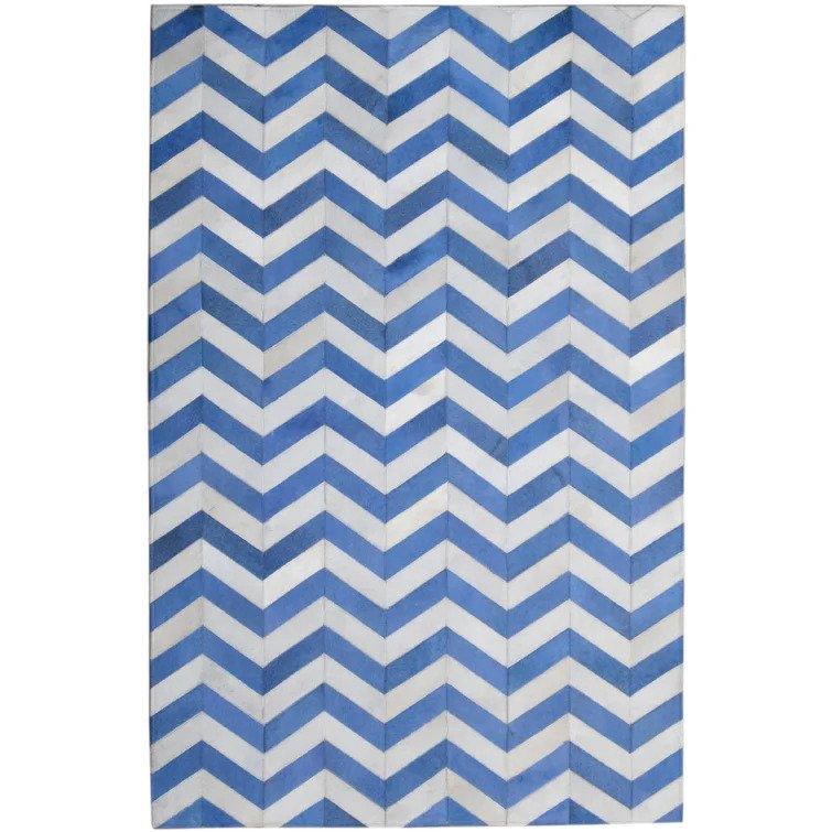 Madisons Blue & White Chevron Patchwork Cowhide Rug — cowhide patchwork area rug