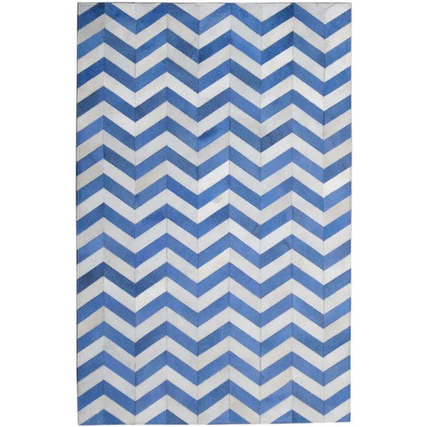 Madisons Blue & White Chevron Patchwork Cowhide Rug
