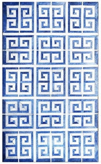 Poshrug Blue White Maze Cowhide Rug (Greek Key) — cowhide area rug 1