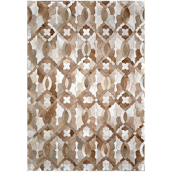 Poshrug Brown White Intrinsic Design Cowhide Patchwork Rug