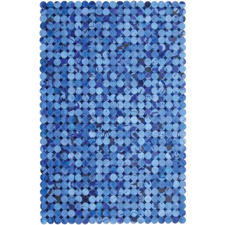 Madisons Blue Circle Patchwork Cowhide Rug — cowhide patchwork area rug