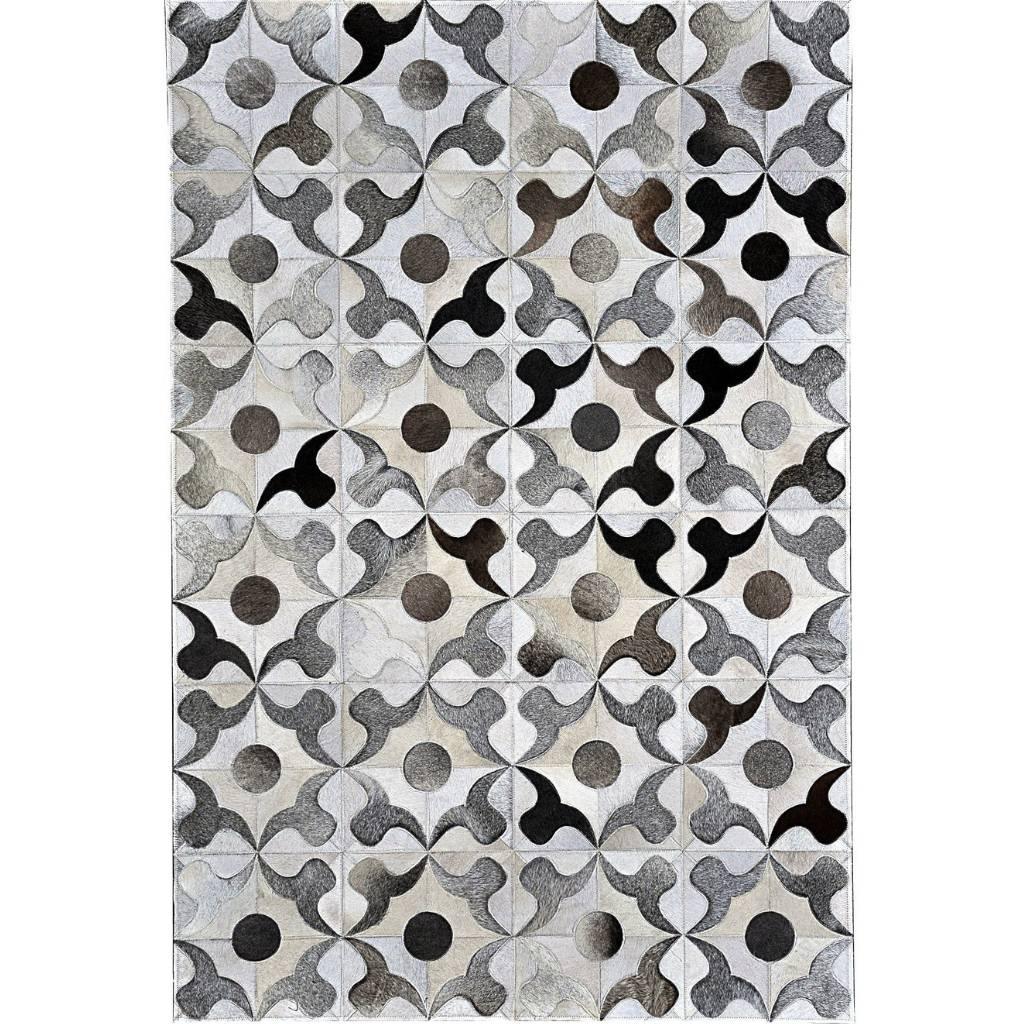 Poshrug Black Brown Gray Circle Cowhide Patchwork Rug — cowhide patchwork area rug
