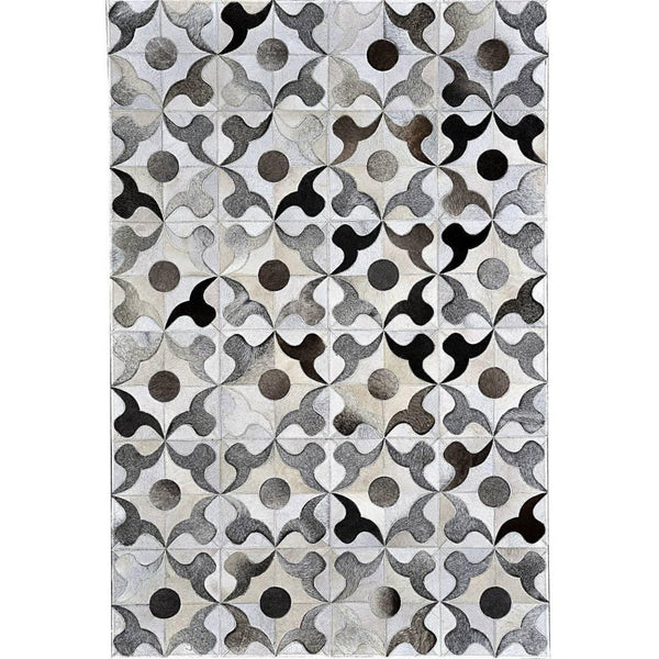 Poshrug Black Brown Gray Circle Cowhide Patchwork Rug