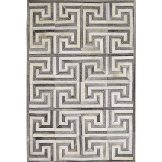 Madisons Gray and White Cowhide Rug - Patchwork Maze Pattern