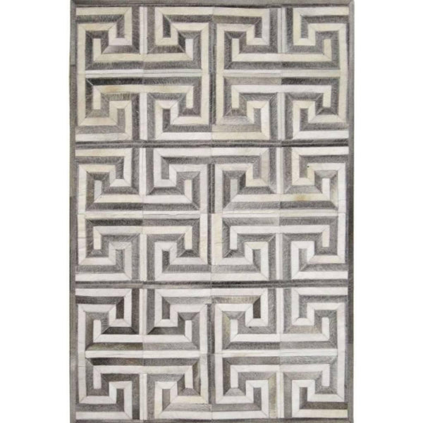 Madisons Gray & White Maze Patchwork Cowhide Rug