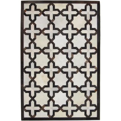Madisons Brown & White Geometric Patchwork Cowhide Area Rug