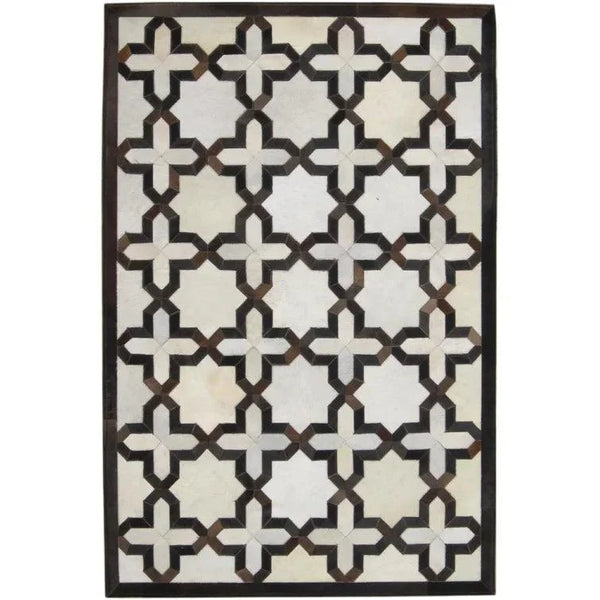 Madisons Brown & White Geometric Patchwork Cowhide Rug