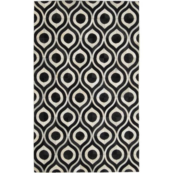 Madisons Black & White Geometric Patchwork Cowhide Rug