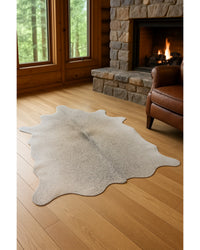Light Gray Cowhide Hand Knotted Area Rug, 5x7 – Stain Resistant in Cabin Living Room — cowhide area rug 13