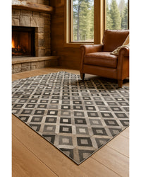 Faux Cowhide Area Rug – Black, Gray & White Animal Print in Cabin Living Room — cowhide area rug 16