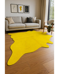Yellow Cowhide Area Rug in Low Angle View — cowhide area rug 8