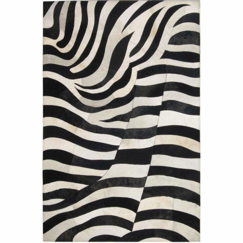 Madisons Black & White Zebra Stripe Patchwork Cowhide Rug