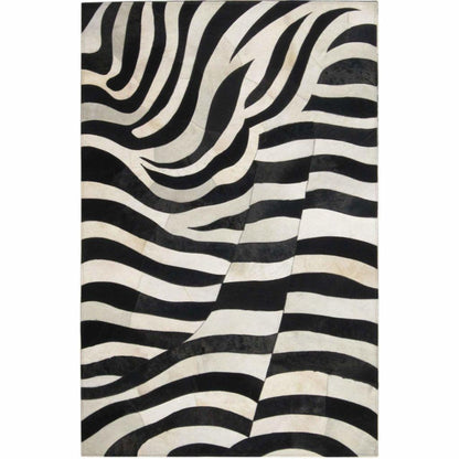 Madisons Black & White Zebra Stripe Patchwork Cowhide Rug