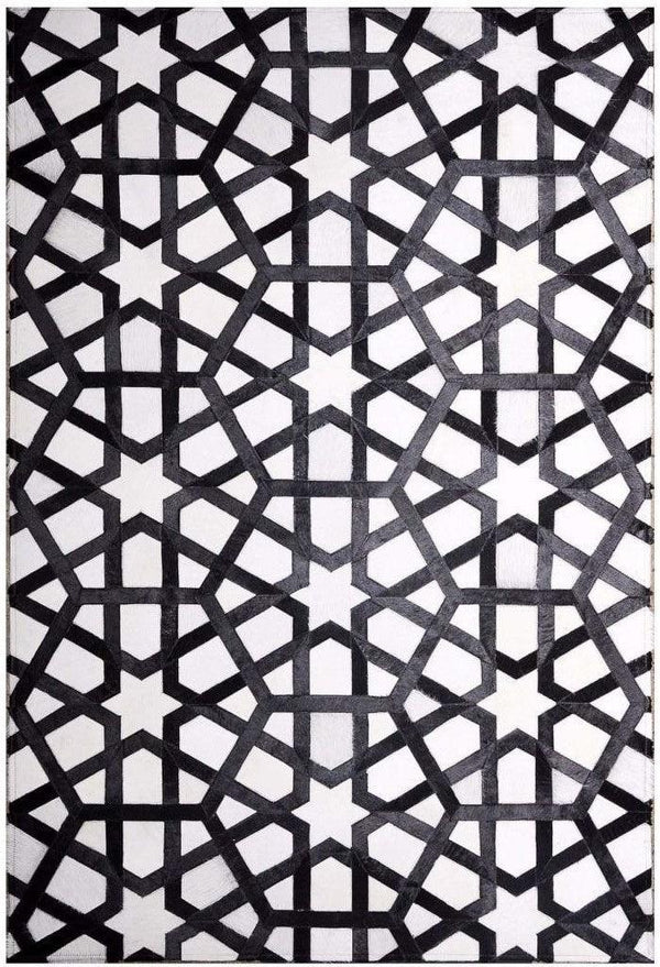 Poshrug Black White Stars Cowhide Rug