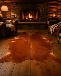 Brown Genuine Cowhide Area Rug in Cabin Living Room — genuine cowhide area rug 6