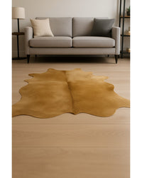 Taupe Cowhide Print Area Rug in Low Angle View — cowhide area rug 8