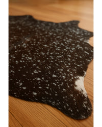 Brown & Silver Cowhide Animal Print Area Rug – Power Loom Hide Detail Close-Up — cowhide area rug 7