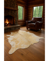Gold Cowhide Area Rug – Handmade in Cabin Living Room — cowhide area rug 4