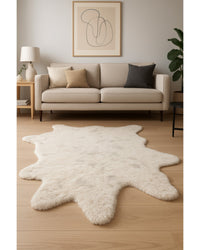 Off White & Silver Faux Cowhide Area Rug – Washable, Non-Skid in Low Angle View — cowhide area rug 8