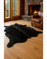 Black Cowhide Area Rug – Modern Statement Decor in Cabin Living Room — cowhide area rug 16