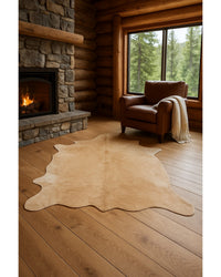 Natural Cowhide Area Rug in Cabin Living Room — cowhide area rug 4