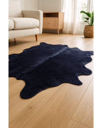 Navy Blue Cowhide Area Rug – Modern, Soft & Stylish in Low Angle View — cowhide area rug 11