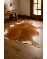Tan Cowhide Print Area Rug – Soft, Handcrafted Accent in Lodge Entryway — cowhide area rug 8