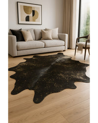 Chocolate & Gold Cowhide Area Rug Low Angle View — cowhide area rug 8