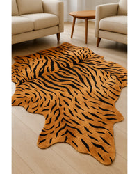 Cowhide Tiger Print Area Rug – Brown & Black, Soft Texture in Living Room — cowhide area rug 10