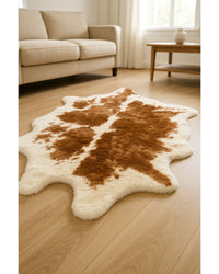 Faux Cowhide Area Rug – Brown & Ivory Animal Print in Low Angle View — cowhide area rug 12