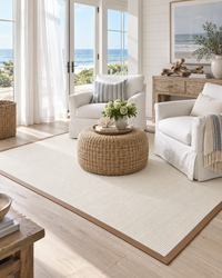 Bone Sisal Rug with Coco Faux Leather Border in Coastal Room 5