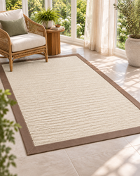 Bone Sisal Rug with Coco Faux Leather Border in Sunroom 4