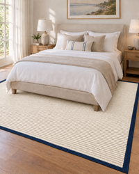 Bone Sisal Rug with Navy Blue Cotton Border in Bedroom 5