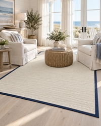 Bone Sisal Rug with Navy Blue Cotton Border in Coastal Room 7