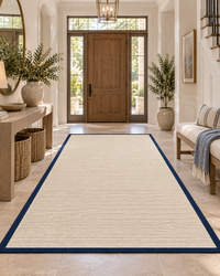 Bone Sisal Rug with Navy Blue Cotton Border in Entryway 9