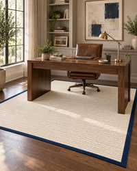 Bone Sisal Rug with Navy Blue Cotton Border in Home Office 8