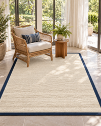Bone Sisal Rug with Navy Blue Cotton Border in Sunroom 6
