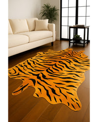 Tiger Chocolate Cowhide Area Rug in Living Room — cowhide area rug 6