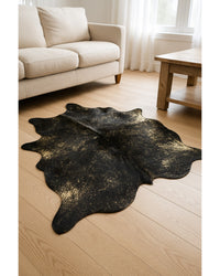 Black Cowhide Print Area Rug – Gold Accents, 5x7 in Living Room — cowhide area rug 183